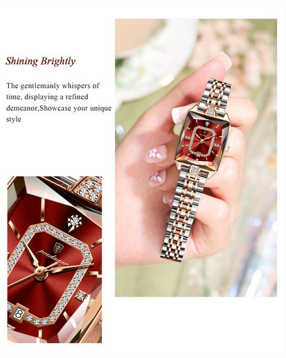 POEDAGAR Women’s Rectangular Quartz Stainless Steel Watch