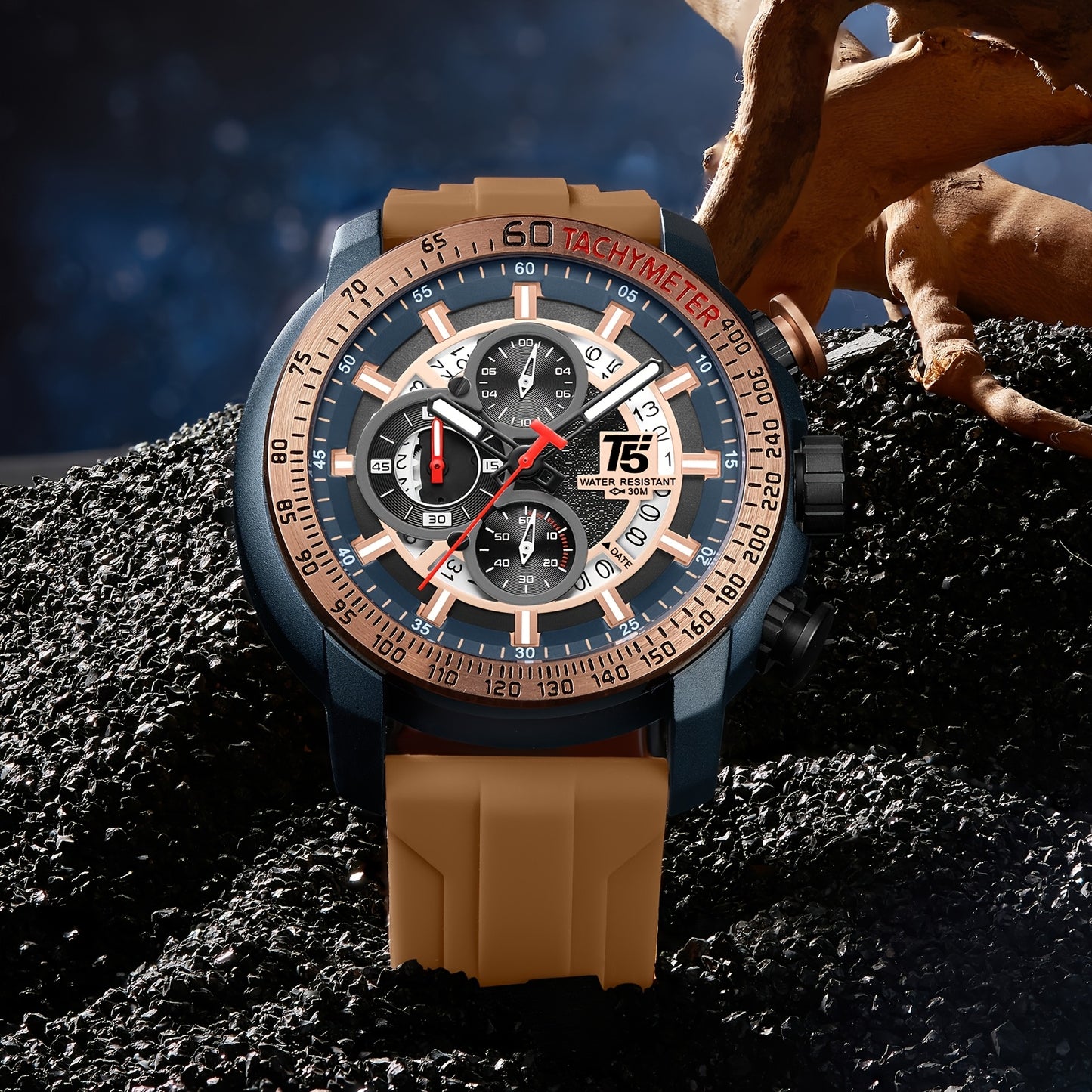 [Sporty Quartz Watch] Waterproof Sporty Men's Quartz Watch - Alloy Case, Calendar Feature, Silicone Strap