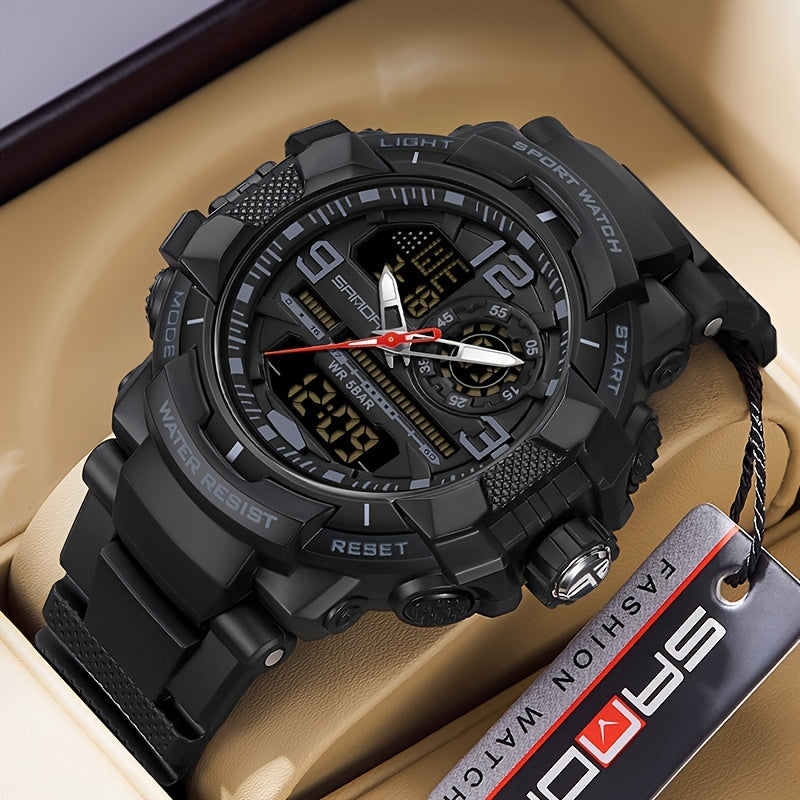SANDA Men's Sports Watch - Multifunctional LED Digital Chronograph with Black Rubber Strap, Luminous Calendar, Stopwatch & Backlight, 5ATM Depth Resistance, Ideal for Outdoor Activities