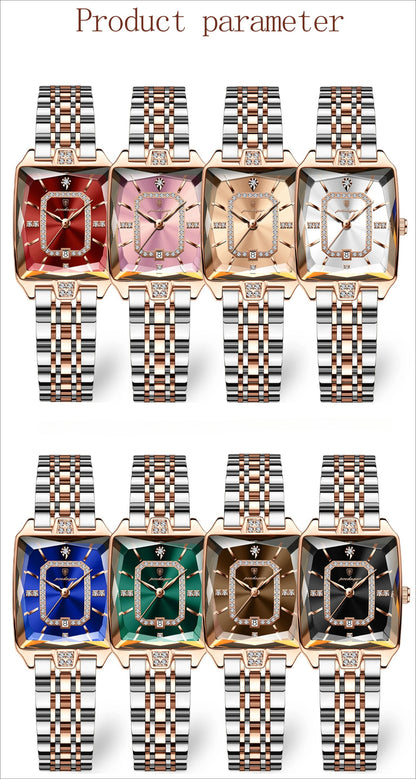 POEDAGAR Women’s Rectangular Quartz Stainless Steel Watch