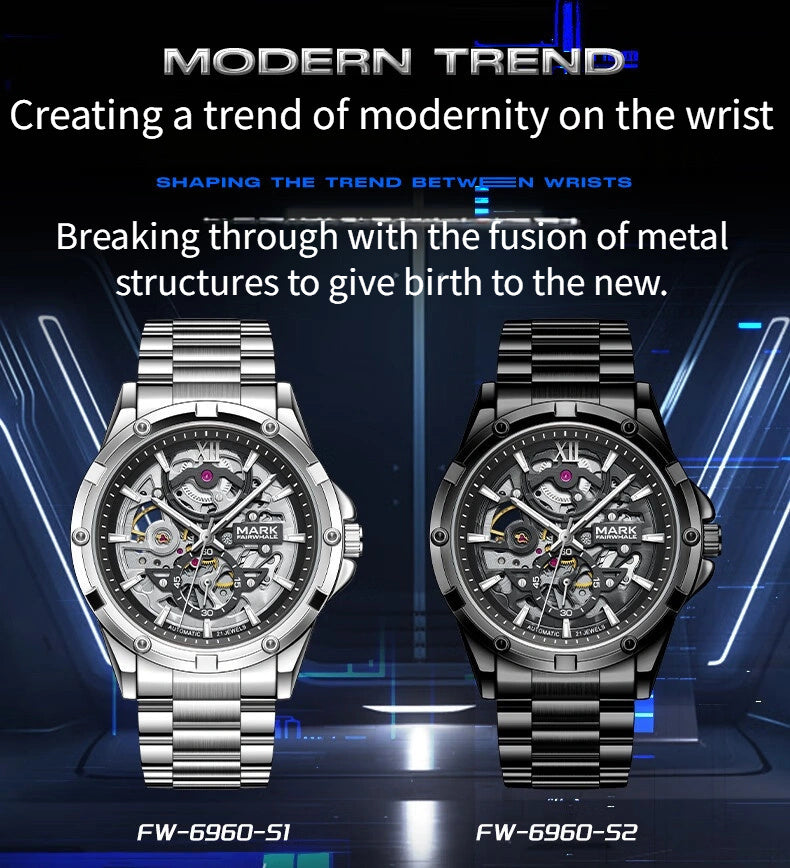 MARK FAIRWHALE Men's Mechanical Watch - Automatic winding, Stainless Steel Case & Dial, Luminous Hands for Day/Night Visibility, Business & Formal/Casual Events - No Battery Needed, Ideal Father's Day/Graduation/Teacher's Day