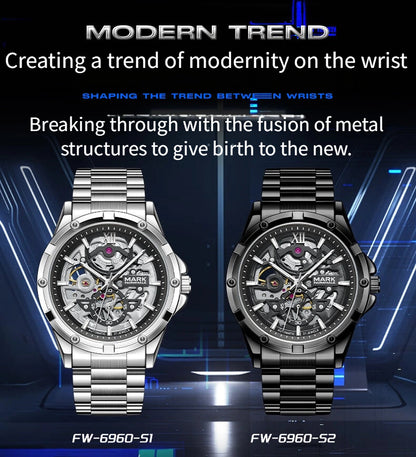 MARK FAIRWHALE Men's Mechanical Watch - Automatic winding, Stainless Steel Case & Dial, Luminous Hands for Day/Night Visibility, Business & Formal/Casual Events - No Battery Needed, Ideal Father's Day/Graduation/Teacher's Day