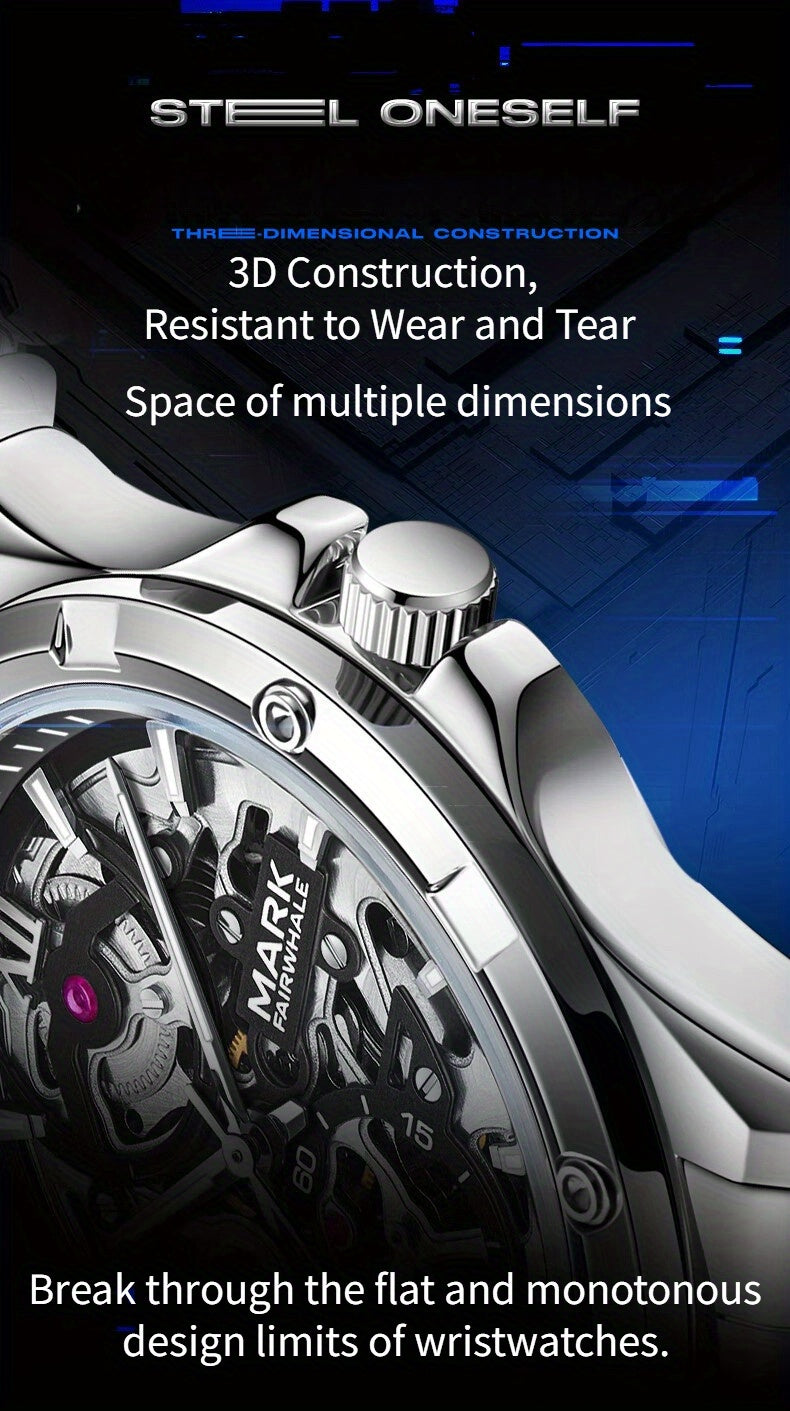 MARK FAIRWHALE Men's Mechanical Watch - Automatic winding, Stainless Steel Case & Dial, Luminous Hands for Day/Night Visibility, Business & Formal/Casual Events - No Battery Needed, Ideal Father's Day/Graduation/Teacher's Day