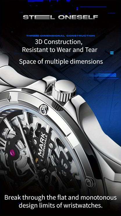 MARK FAIRWHALE Men's Mechanical Watch - Automatic winding, Stainless Steel Case & Dial, Luminous Hands for Day/Night Visibility, Business & Formal/Casual Events - No Battery Needed, Ideal Father's Day/Graduation/Teacher's Day