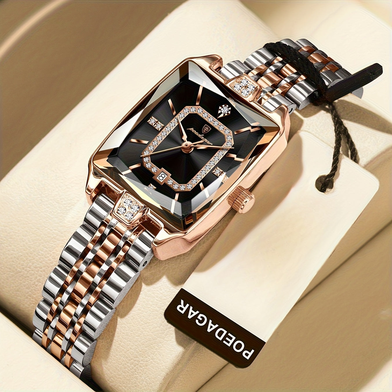 POEDAGAR Women’s Rectangular Quartz Stainless Steel Watch