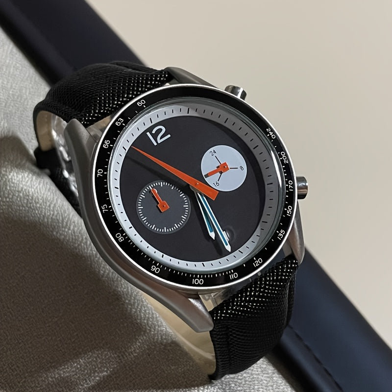 CILOA Men'S Quartz Wristwatch, 2024 New, Luxury Sports Style, Round Stainless Steel Case, Date Display, Non-Rechargeable Button Battery, Electronic Drive, Calf Leather Strap, Non-Waterproof, Quartz Movement, Battery Powered,