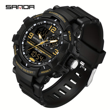 SANDA Men's Sports Watch - Multifunctional LED Digital Chronograph with Black Rubber Strap, Luminous Calendar, Stopwatch & Backlight, 5ATM Depth Resistance, Ideal for Outdoor Activities