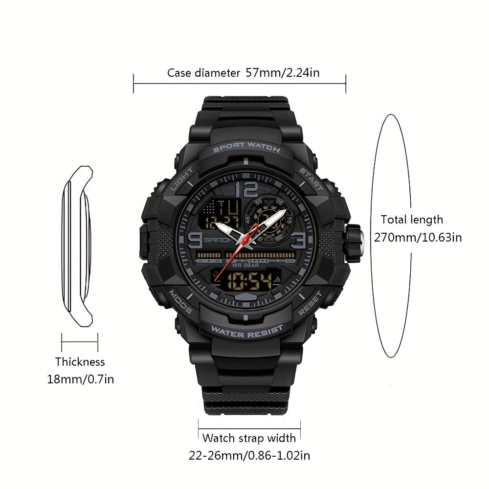 SANDA Men's Sports Watch - Multifunctional LED Digital Chronograph with Black Rubber Strap, Luminous Calendar, Stopwatch & Backlight, 5ATM Depth Resistance, Ideal for Outdoor Activities