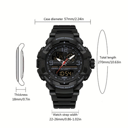 SANDA Men's Sports Watch - Multifunctional LED Digital Chronograph with Black Rubber Strap, Luminous Calendar, Stopwatch & Backlight, 5ATM Depth Resistance, Ideal for Outdoor Activities
