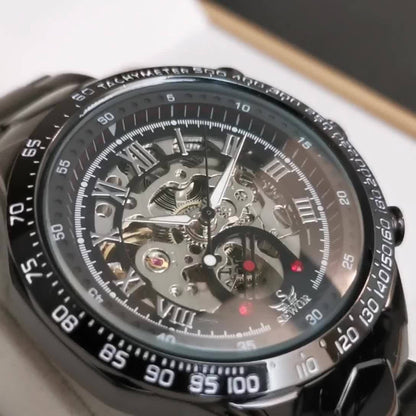 [Luxury Mechanical] Men's Luxury Automatic Mechanical Watch - Stainless Steel Band, Multi-Function with Sun, Moon, and Stars Display - Fashion Statement for Sophisticated Style