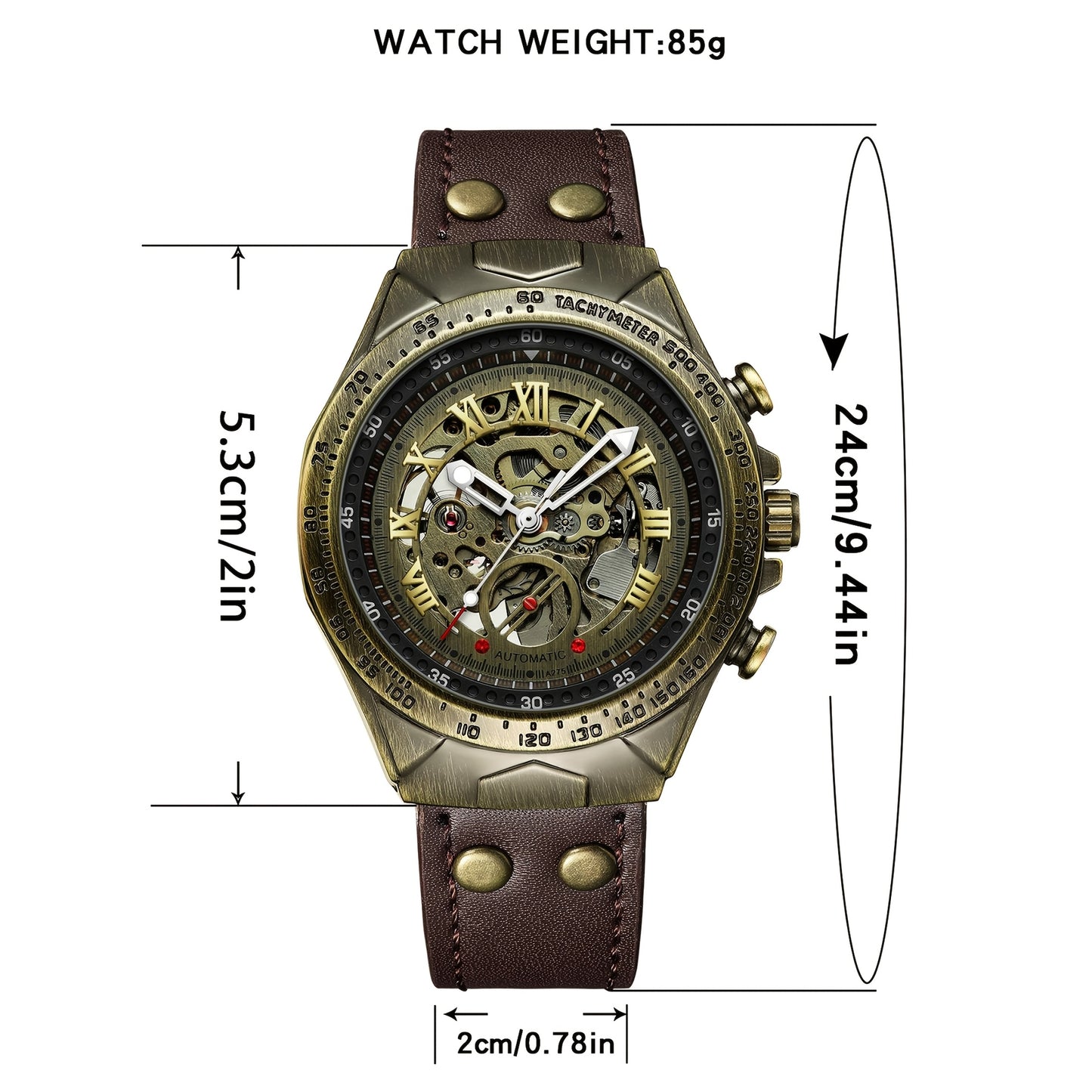 Men's wristwatch, automatic mechanical watch, double-sided skeletonized design, luminous hands, mineral glass mirror surface, fashionable and retro business watch, brown leather strap, casual Men's formal wear accessory, suit
