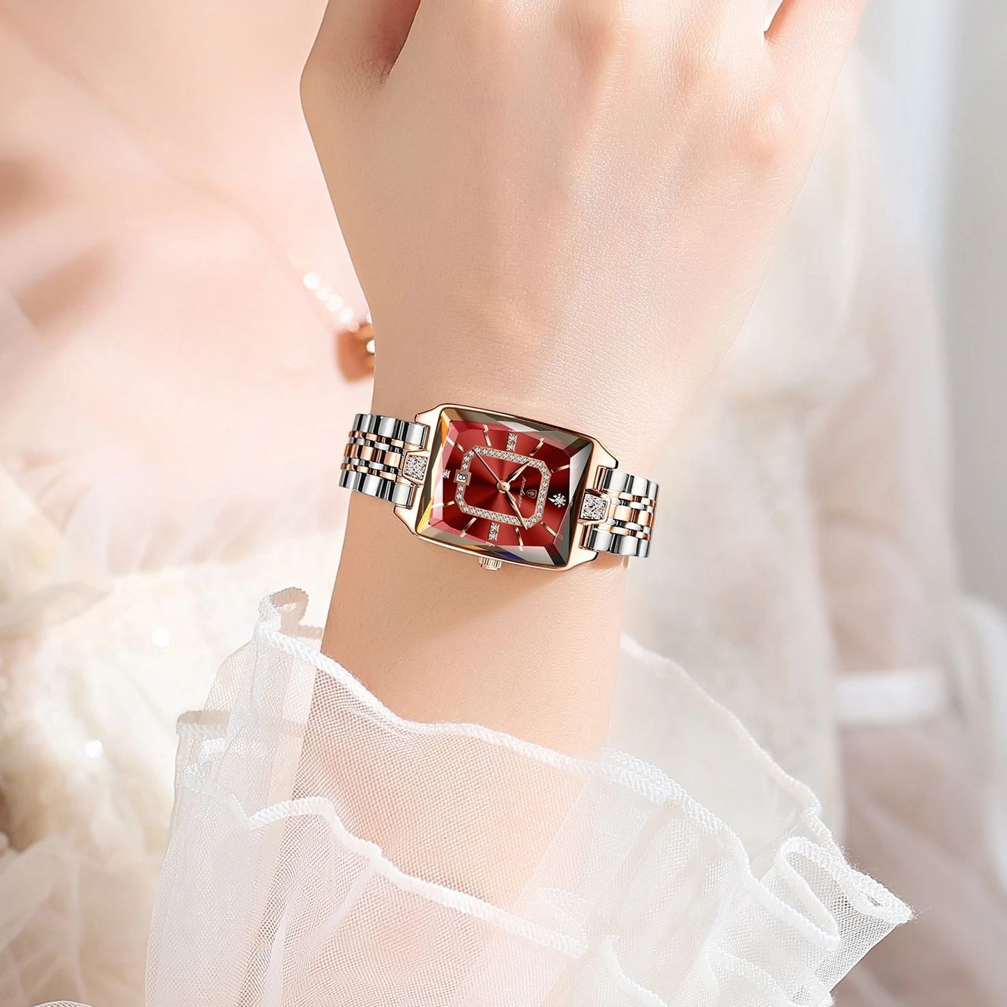 POEDAGAR Women’s Rectangular Quartz Stainless Steel Watch