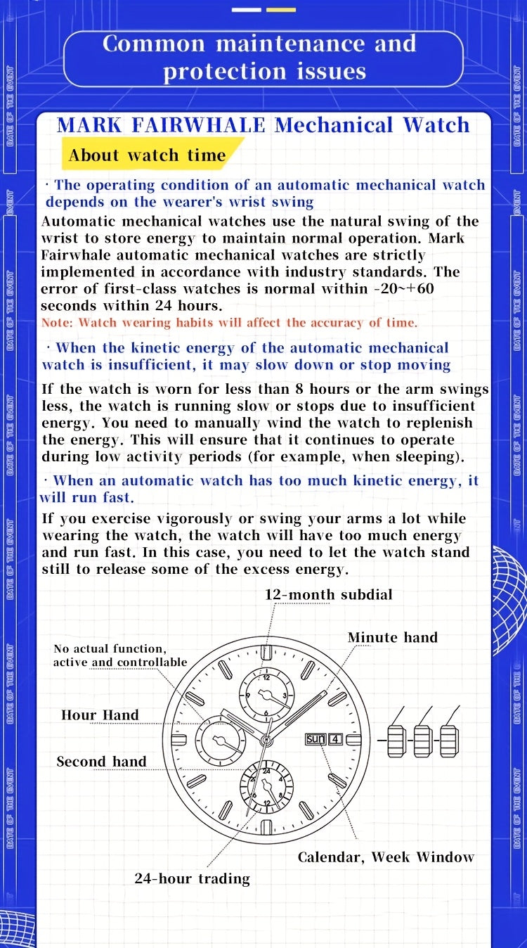 MARK FAIRWHALE Men's Mechanical Watch - Automatic winding, Stainless Steel Case & Dial, Luminous Hands for Day/Night Visibility, Business & Formal/Casual Events - No Battery Needed, Ideal Father's Day/Graduation/Teacher's Day