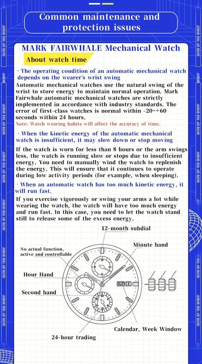 MARK FAIRWHALE Men's Mechanical Watch - Automatic winding, Stainless Steel Case & Dial, Luminous Hands for Day/Night Visibility, Business & Formal/Casual Events - No Battery Needed, Ideal Father's Day/Graduation/Teacher's Day