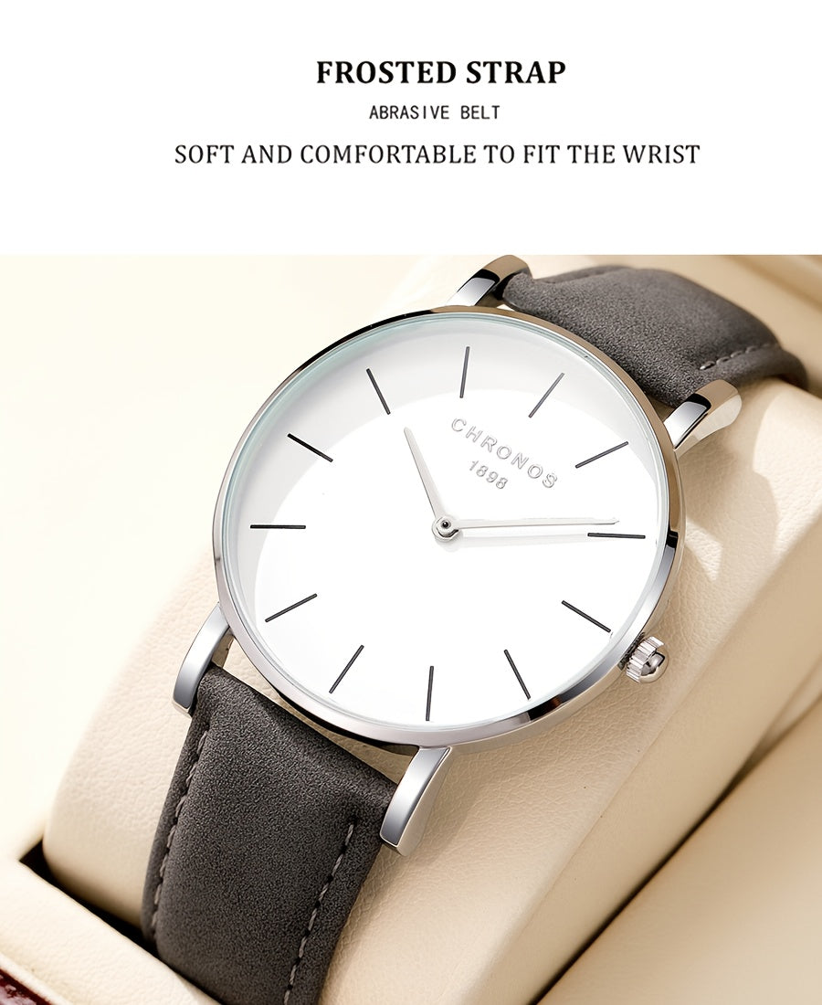 CHRONOS Men'S Classic Minimalist Watch - High Quality up to 30m, Quartz Movement Watch with Black Strap, Everyday & Formal Wear for Business, Sports, Gifts - Ideal for Men, Students, Professionals - Birthday/Christmas Present