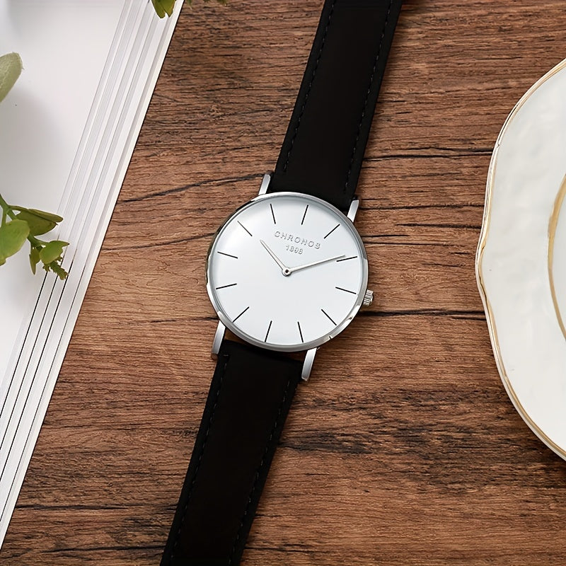 CHRONOS Men'S Classic Minimalist Watch - High Quality up to 30m, Quartz Movement Watch with Black Strap, Everyday & Formal Wear for Business, Sports, Gifts - Ideal for Men, Students, Professionals - Birthday/Christmas Present