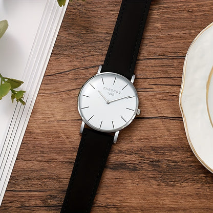 CHRONOS Men'S Classic Minimalist Watch - High Quality up to 30m, Quartz Movement Watch with Black Strap, Everyday & Formal Wear for Business, Sports, Gifts - Ideal for Men, Students, Professionals - Birthday/Christmas Present