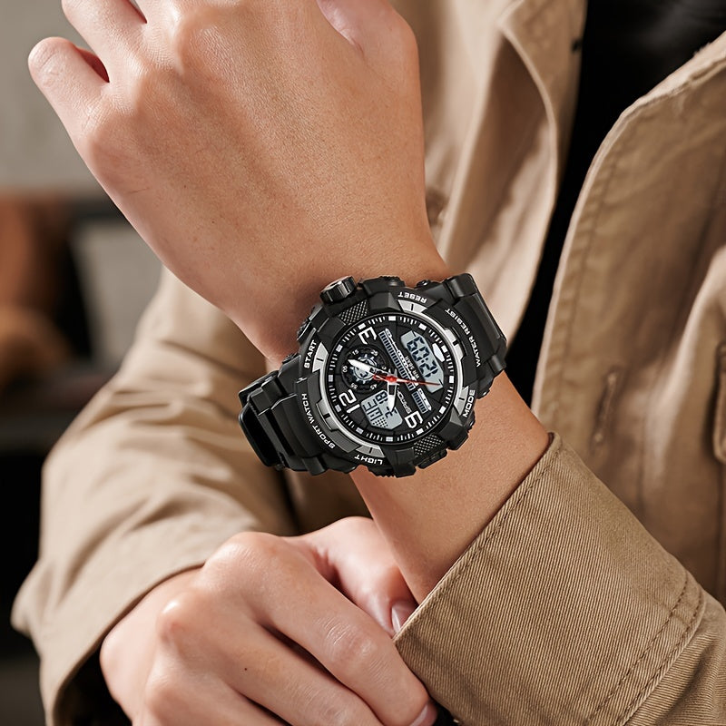 SANDA Men's Sports Watch - Multifunctional LED Digital Chronograph with Black Rubber Strap, Luminous Calendar, Stopwatch & Backlight, 5ATM Depth Resistance, Ideal for Outdoor Activities