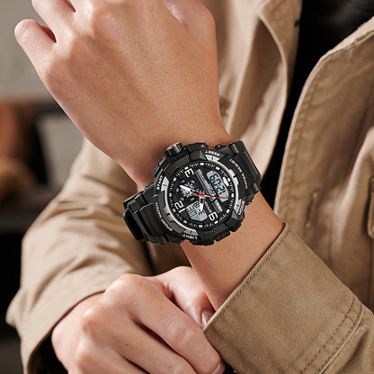 SANDA Men's Sports Watch - Multifunctional LED Digital Chronograph with Black Rubber Strap, Luminous Calendar, Stopwatch & Backlight, 5ATM Depth Resistance, Ideal for Outdoor Activities