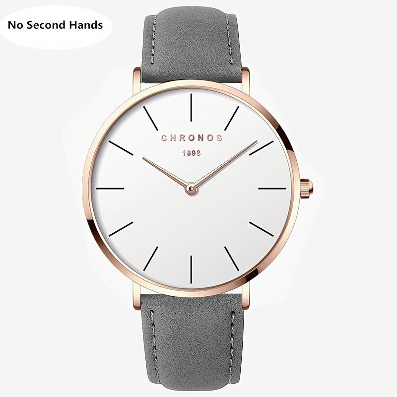 CHRONOS Men'S Classic Minimalist Watch - High Quality up to 30m, Quartz Movement Watch with Black Strap, Everyday & Formal Wear for Business, Sports, Gifts - Ideal for Men, Students, Professionals - Birthday/Christmas Present