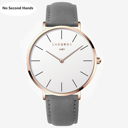 CHRONOS Men'S Classic Minimalist Watch - High Quality up to 30m, Quartz Movement Watch with Black Strap, Everyday & Formal Wear for Business, Sports, Gifts - Ideal for Men, Students, Professionals - Birthday/Christmas Present