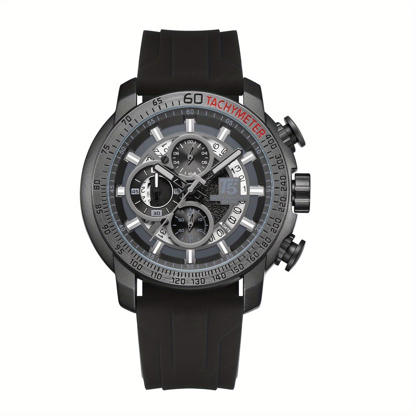 [Sporty Quartz Watch] Waterproof Sporty Men's Quartz Watch - Alloy Case, Calendar Feature, Silicone Strap