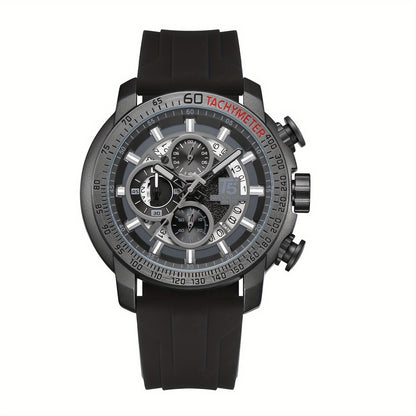 [Sporty Quartz Watch] Waterproof Sporty Men's Quartz Watch - Alloy Case, Calendar Feature, Silicone Strap