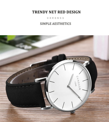 CHRONOS Men'S Classic Minimalist Watch - High Quality up to 30m, Quartz Movement Watch with Black Strap, Everyday & Formal Wear for Business, Sports, Gifts - Ideal for Men, Students, Professionals - Birthday/Christmas Present