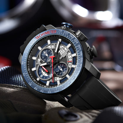 [Sporty Quartz Watch] Waterproof Sporty Men's Quartz Watch - Alloy Case, Calendar Feature, Silicone Strap