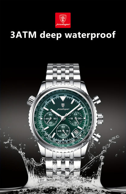 POEDAGAR Luxury 's Quartz Watch, Luminous Chronograph with Date Function, Stainless Steel Band & Zinc Alloy Case
