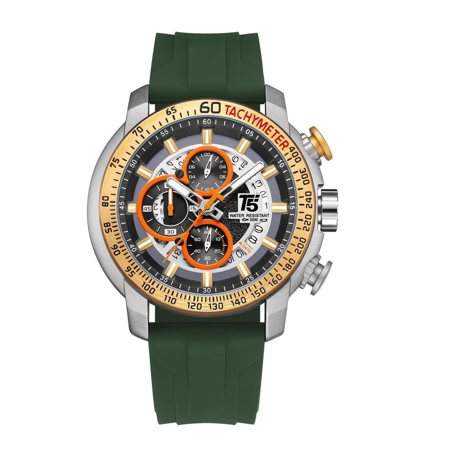 [Sporty Quartz Watch] Waterproof Sporty Men's Quartz Watch - Alloy Case, Calendar Feature, Silicone Strap