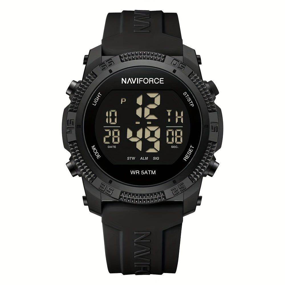 NAVIFORCE Men'S Sport Chronograph Watch - Black Dial with Date Display, Alarm, Stopwatch & GPS, Lightweight Design for Fitness & Outdoor Activities, Date Display Watch, Sleek Watch, Durable Watch