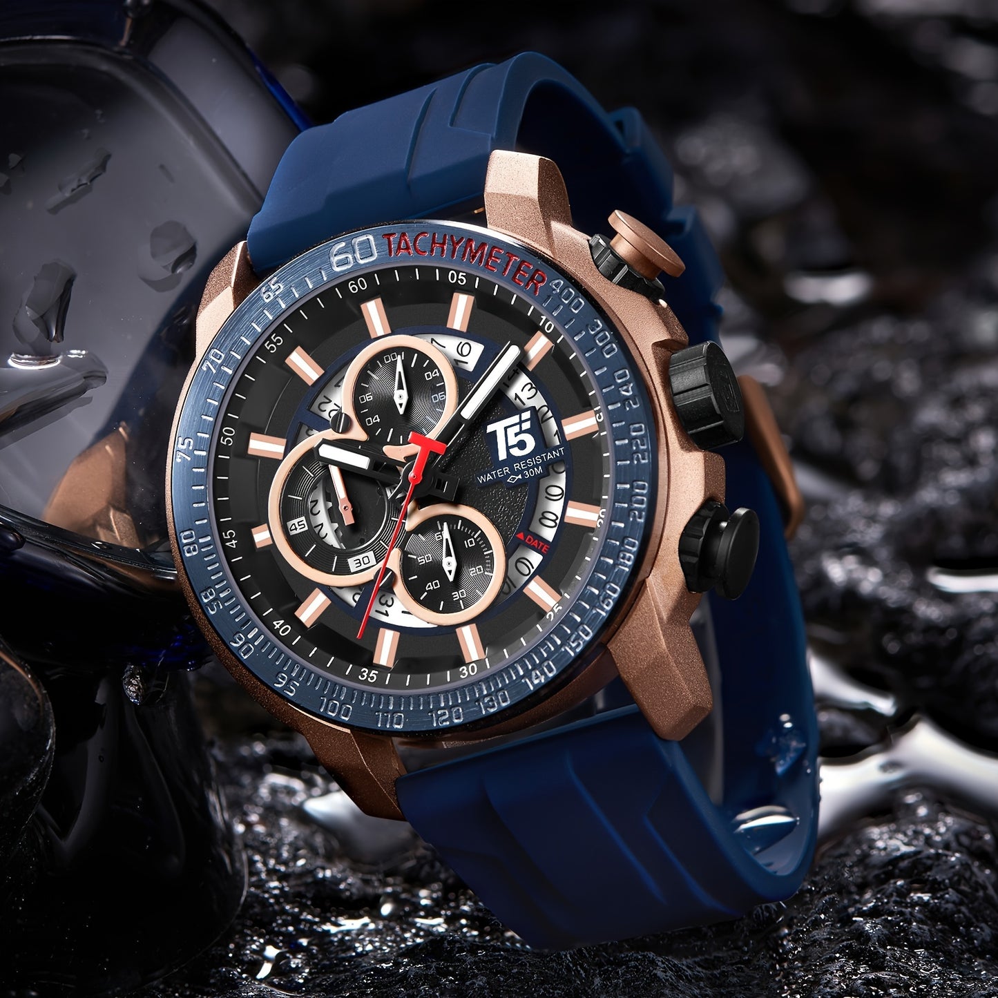 [Sporty Quartz Watch] Waterproof Sporty Men's Quartz Watch - Alloy Case, Calendar Feature, Silicone Strap