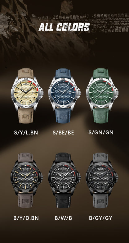 NAVIFORCE Men'S Quartz Watch NF8023, Casual Style, Round Alloy Case, Genuine Leather Strap, Carbon Fiber Dial, 3ATM Water Resistant, Battery Powered Electronic Movement